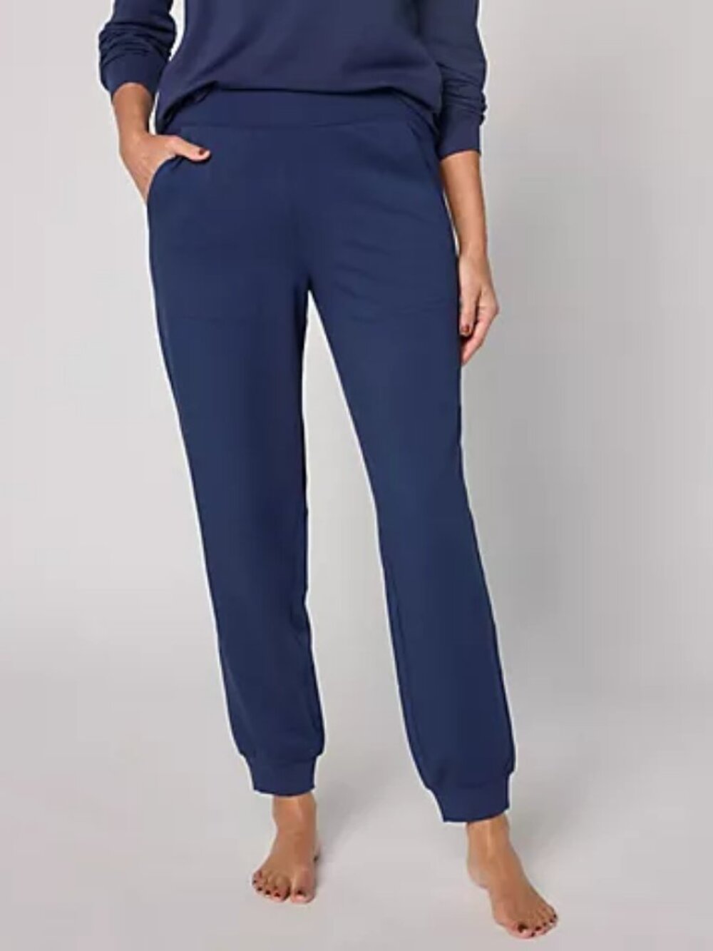 AnyBody Regular Cozy Knit French Terry Slim Leg Jogger Pants, Navy Sz L a711276